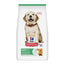 A bag of Hill's Science Plan Puppy <1 dry dog food, featuring a golden retriever on the front, with a green top seal and a white bag body.