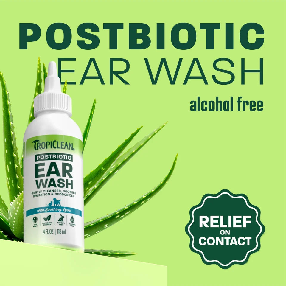 TropiClean Postbiotic Ear Wash 118ml | Alcohol-Free Pet Care