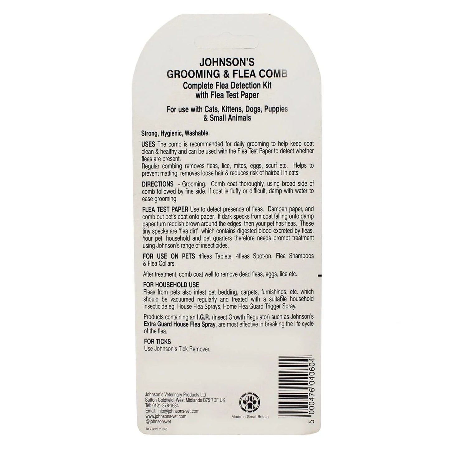 Johnson’s Grooming & Flea Comb – Removes Fleas, Eggs & Debris for Cats and Dogs