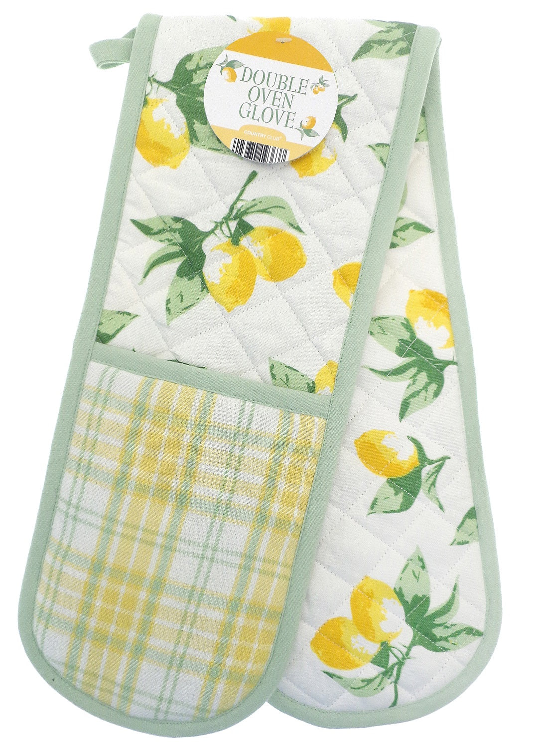 Double oven glove with lemon pattern on a white background