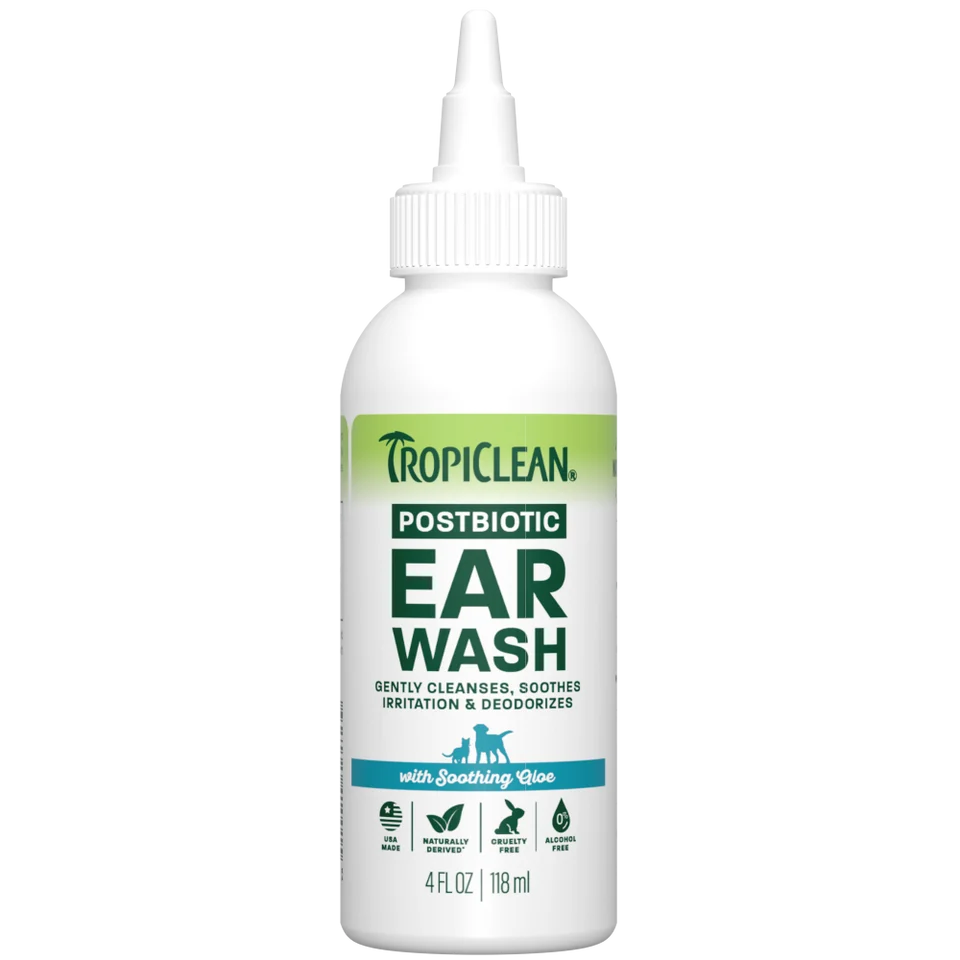 TropiClean Postbiotic Ear Wash 118ml | Alcohol-Free Pet Care