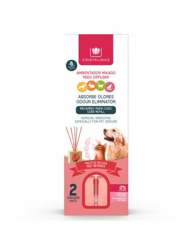 Cristalinas | Pet Odour Eliminating Wooden Cube Reed Diffuser Refill - Red Berries Scent 2 x 30ml