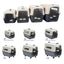 Seven pet carrier models shown in increasing sizes, labeled L50, L60, L70, L80, L90, and L100, on a plain white background. The carriers have cream-colored tops and sides, dark gray lower sections, and black wire mesh front doors with plastic handles and wheels. Aviation carriers for dogs and cats.
