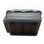 A pet aviation carrier crate with a light gray top and dark gray base, featuring metal wire ventilation grates and a front door. Suitable for dogs and cats.