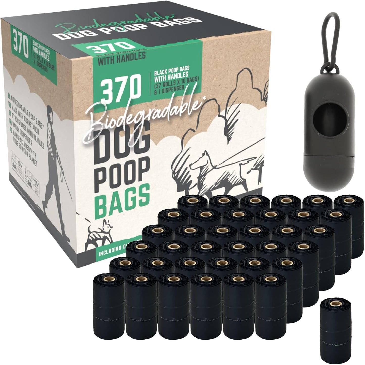 Biodegradable Dog Poop Bags 370 Pack + Dispenser Mega Pack | Rosewood