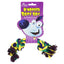 Knotted rope toy with a purple packaging featuring a cartoon dog face on a white background.