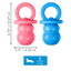 Two KONG dog toys, one pink and one blue, with measurements and size indication on a white background.