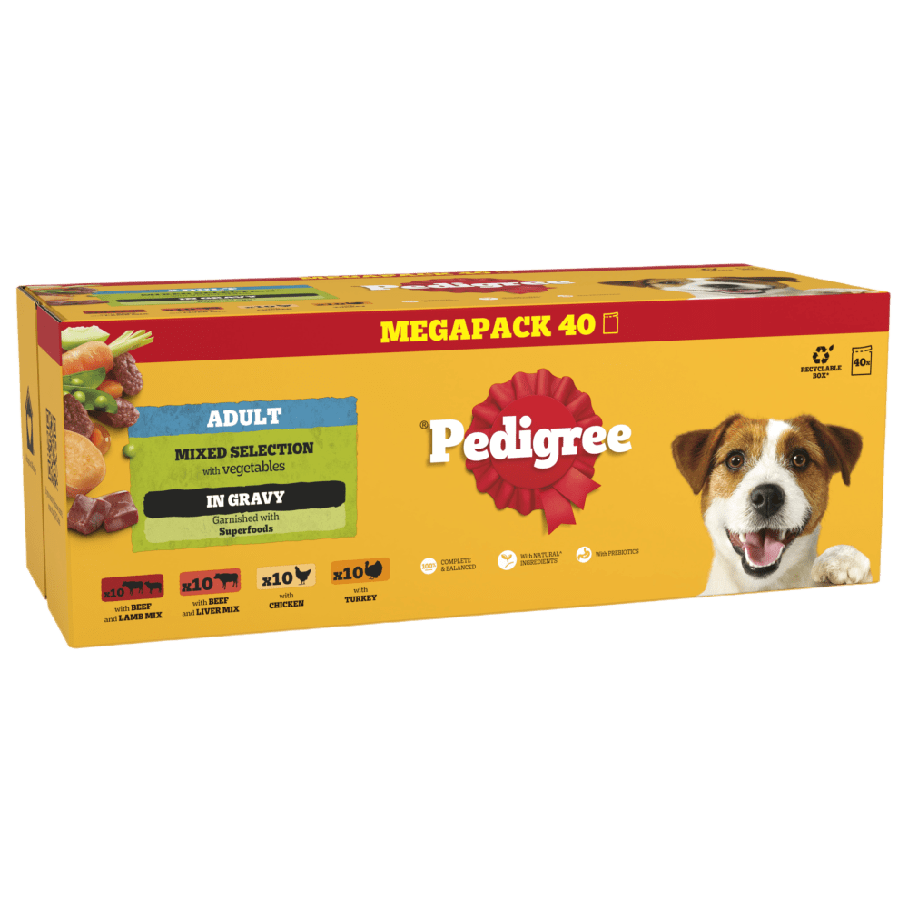 Pedigree Mixed Selection In Gravy Wet Dog Food Pouches 40 x 100g