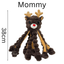 Plush reindeer dog toy with antlers and braided legs, labeled 'Mommy', on a white background.