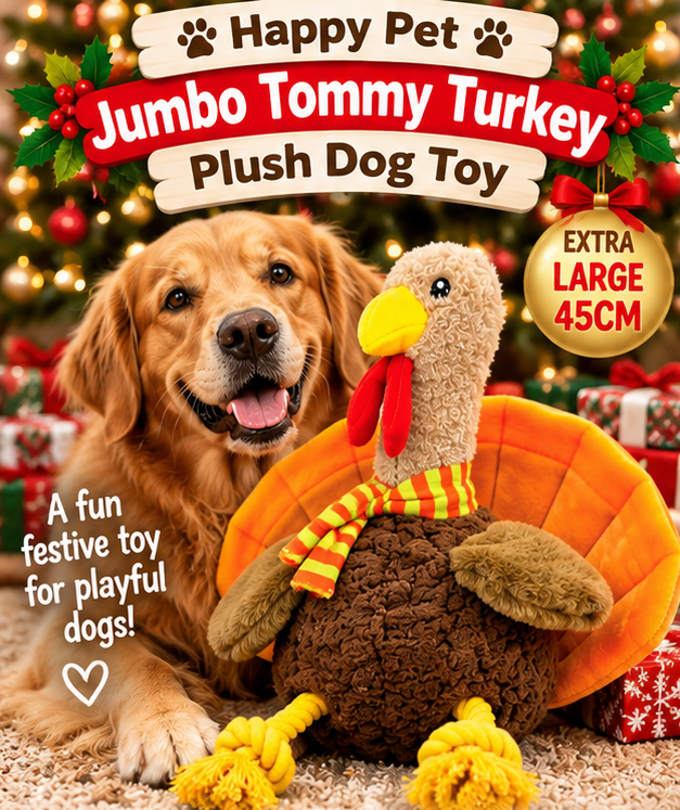 Jumbo Tommy Turkey 🦃 Plush Christmas Dog Toy by Happy Pet