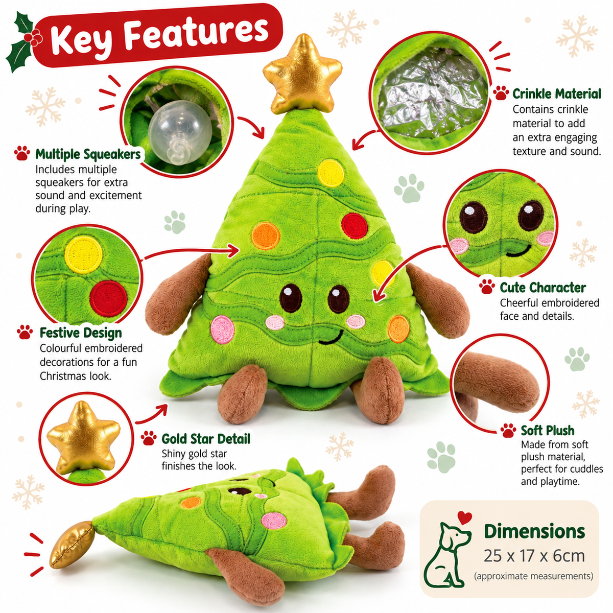 Cooper Christmas Tree Multi Squeaker 🎄 Dog Toy by Happy Pet