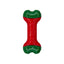 Red and green dog toy on a white background