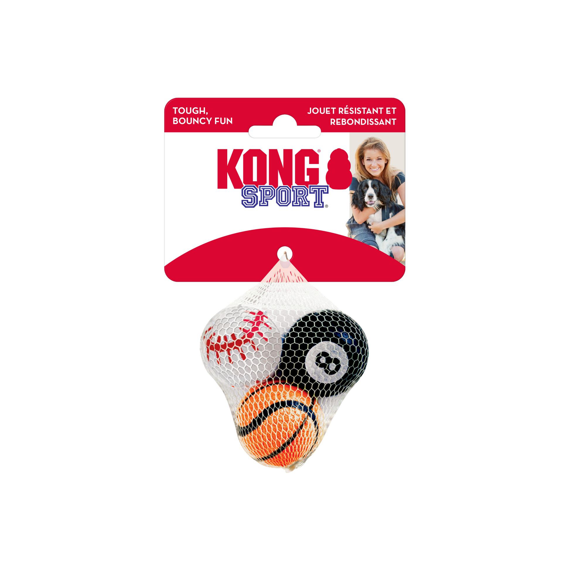 Kong Sport dog toy packaging with three balls on a white background
