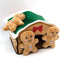 Plush dog toy house with gingerbread men on a white background