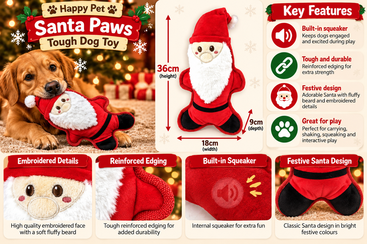 Santa Paws 🧑‍🎄 Tough Dog Christmas Toy by Happy Pet