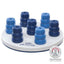 Dog activity toy with blue and white design on a white background