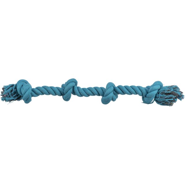Blue rope dog toy on a white background