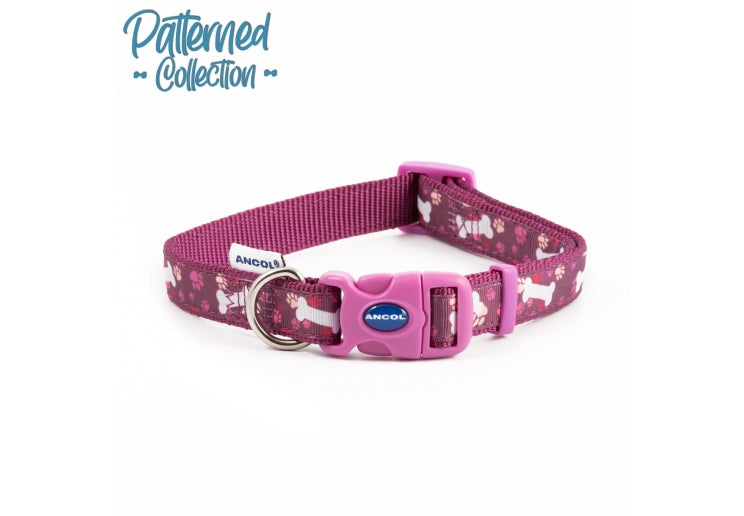 Ancol | Dog Collar | Nylon Adjustable Bone Pattern - Purple