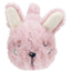 Pink plush dog toy resembling a rabbit face on a white background