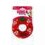 Red dog toy with candy designs on a white background