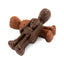 Chocolate skeleton dog treat on a white background