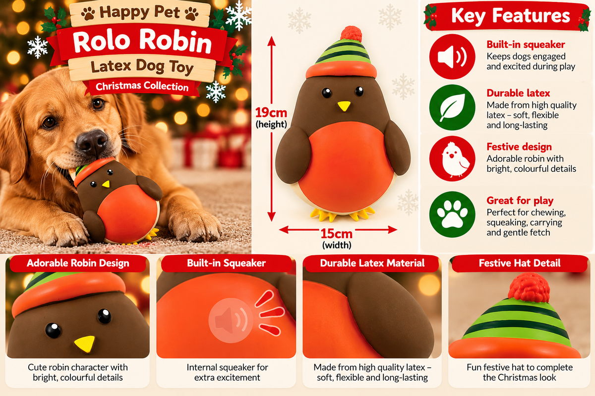 Happy Pet Rolo Robin 🐦‍⬛ Latex Christmas Dog Toy by Happy Pet