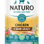 Naturio natural dog food can with chicken in herb gravy on a light blue background