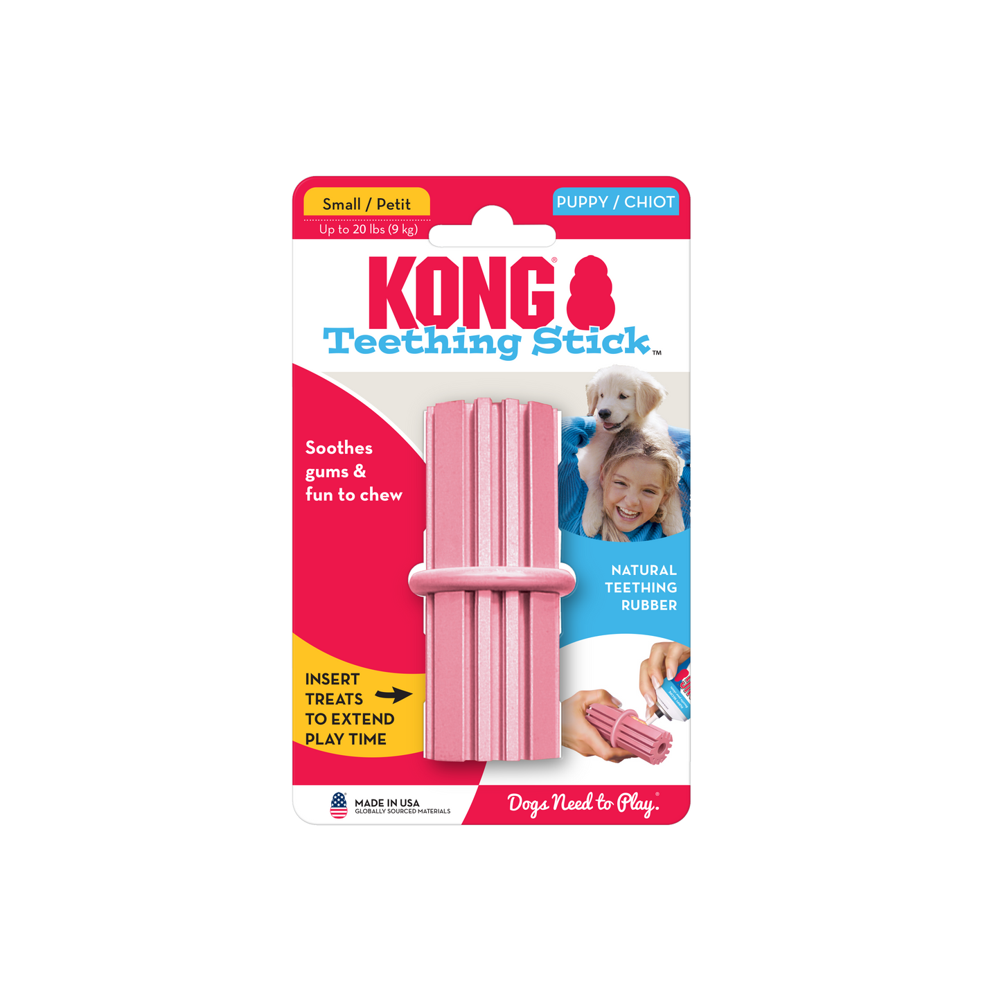 Kong Teething Stick packaging with pink stick on a white background