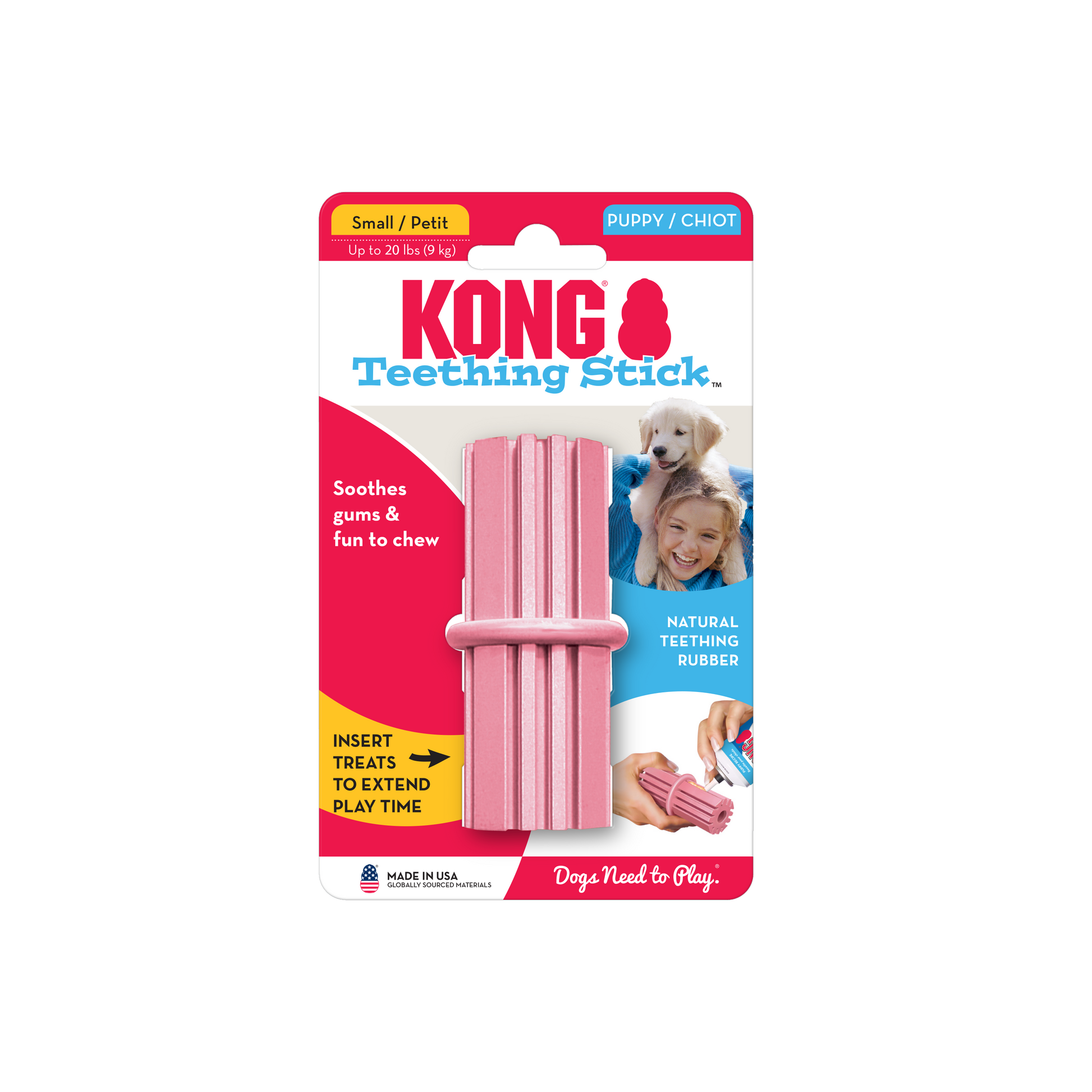 Kong Teething Stick packaging with pink stick on a white background