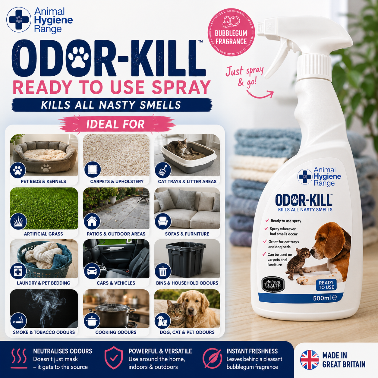 Animal Health Company Odor-Kill 🫧 Concentrated Pet Odour Eliminator – Bubblegum Scent by Animal Hygiene Range