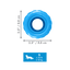 Blue dog toy with size chart and weight limit indicator on a white background