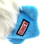 Blue KONG dog toy with a white dog chewing on it