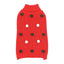 Red dog sweater with black and white polka dot pattern on a white background