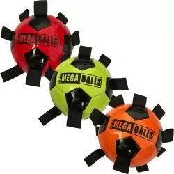 Three Mega dog toy Balls with black spikes on a white background