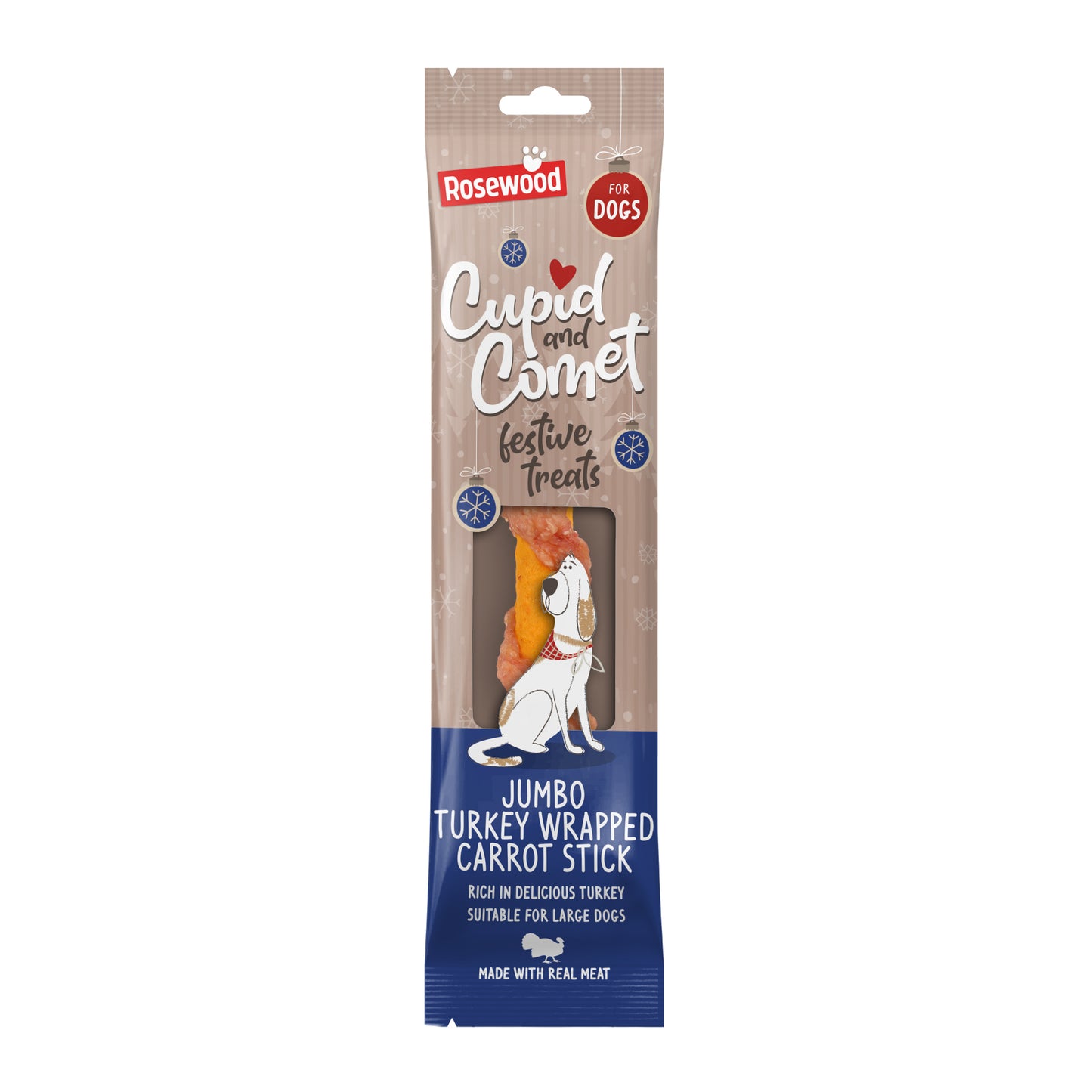 Dog treat package with 'Rosewood' branding on a white background