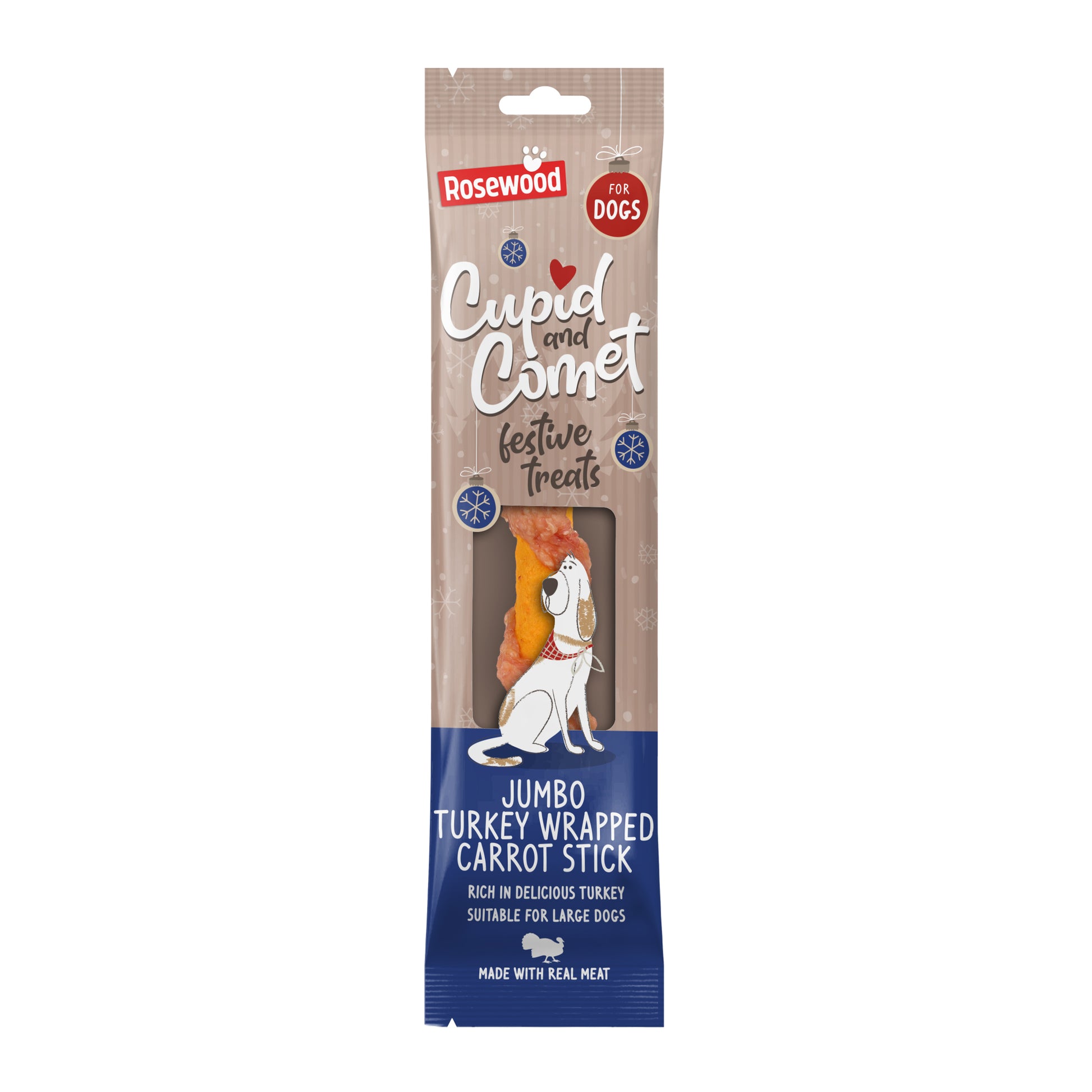Dog treat package with 'Rosewood' branding on a white background