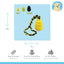 Dog toy with a yellow ball and black and yellow rope on a blue background