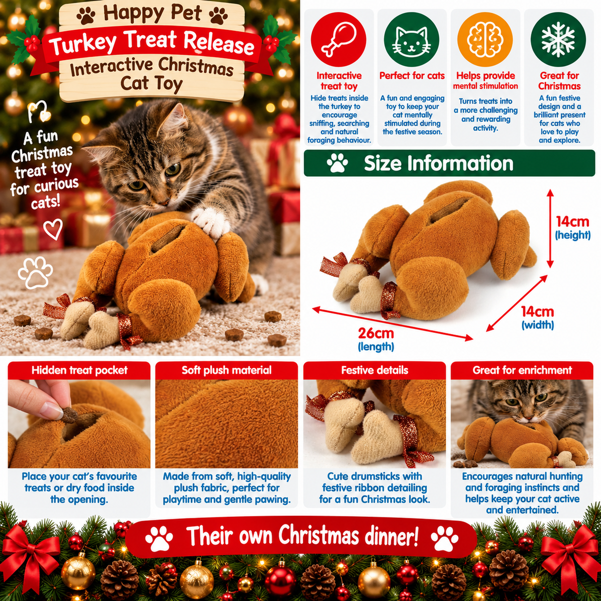 Turkey Treat Release 🦃 Interactive Christmas Cat Toy by Happy Pet