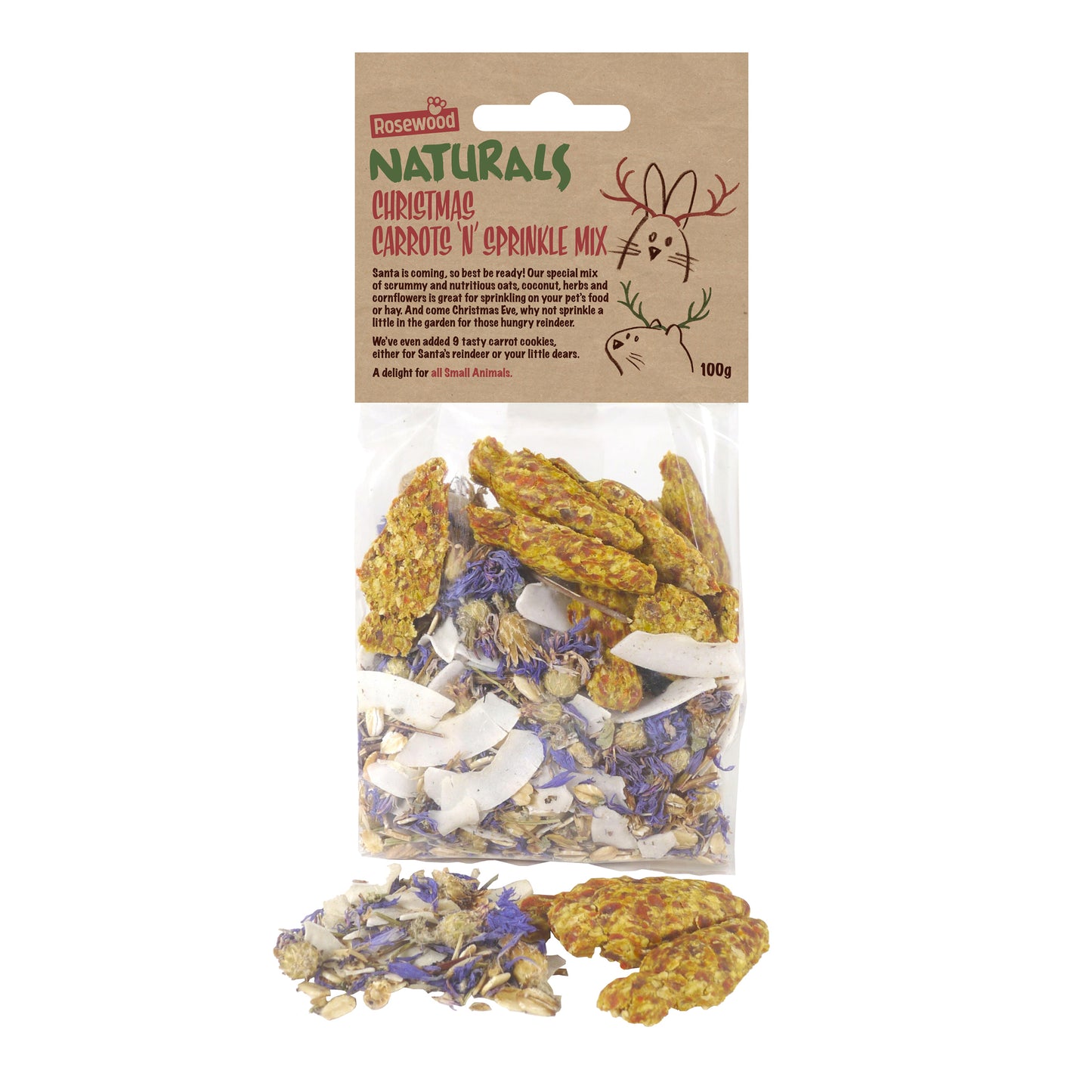 Rosewood Naturals Christmas Carrots 'n' Sprinkle Mix | Small Pet Treats - 100g