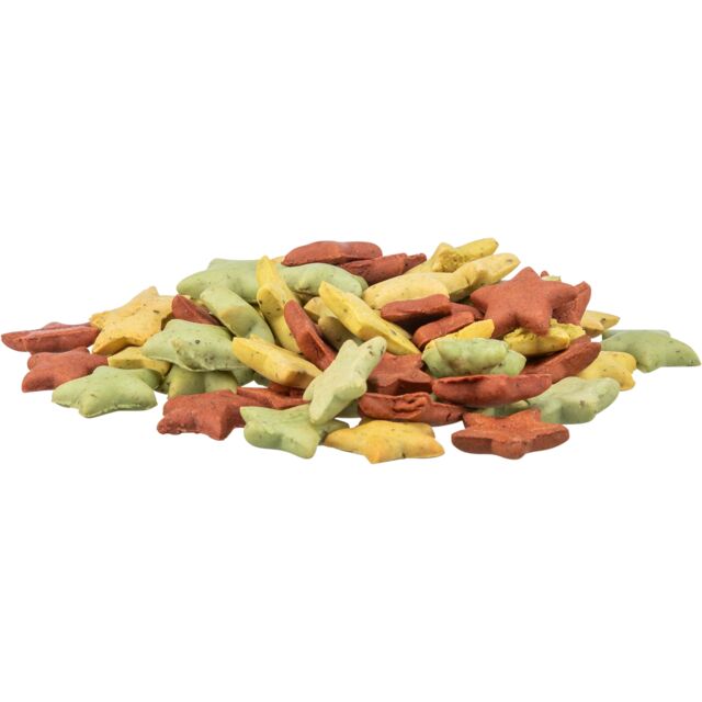 Christmas cat treats, star shaped, yellow, red, green colours