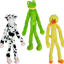 Three plush dog toys shaped like a cow, frog, and duck on a white background