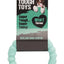 Mint green dog chew toy with packaging featuring a dog and text about the product.