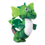 Green plush dragon dog toy on a white background