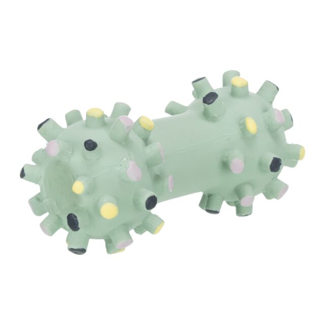Two green textured balls resembling viruses on a white background