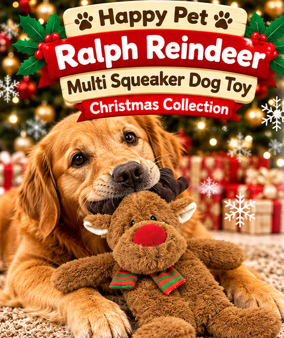 Ralph Reindeer Multi Squeaker 🦌 Dog Toy by Happy Pet