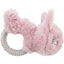 Pink plush bunny dog  toy with a gray textured ring on a white background
