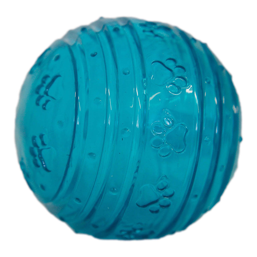 Blue textured dog ball on a white background