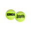 Two green KONG Squeak-a-JaR tennis balls on a white background