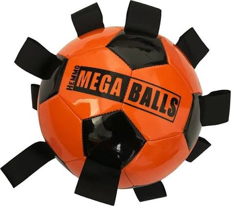Orange and black Mega dog Balls toy on a white background