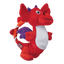 Red dragon-shaped plush dog toy with a white belly on a white background